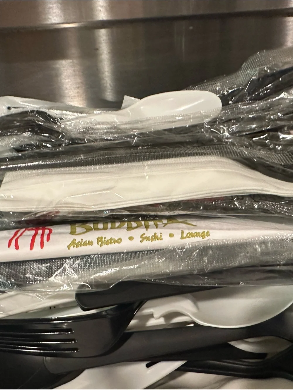 Lot Of 50 Plastic Disposable Take Out Silverware Spoons Forks Knifes Black White